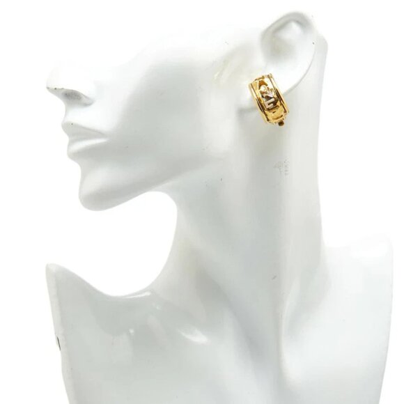 CHANEL Logo Hoop Clip-On Earrings Gold Tone Auth #1283 - Picture 2 of 6